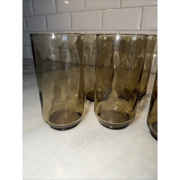 Libbey Other - Libbey Swirl Optic Tawny Brown Tumbler Set Of 6 Vintage 5 1/2" 14Oz GlassesGW003